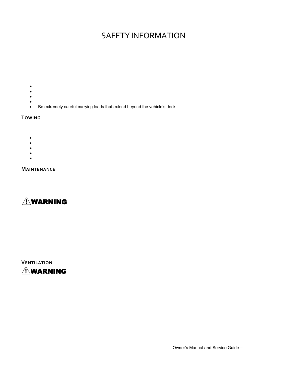 Loading and unloading, Towing, Maintenance | Ventilation, Safety, Information, Warning | Wesley BC-6200-8SA User Manual | Page 7 / 49