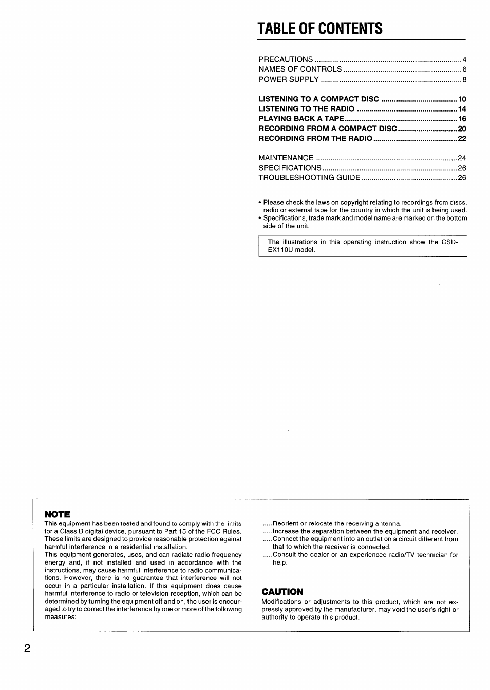 Aiwa CSD-EX110LH User Manual | Page 2 / 28