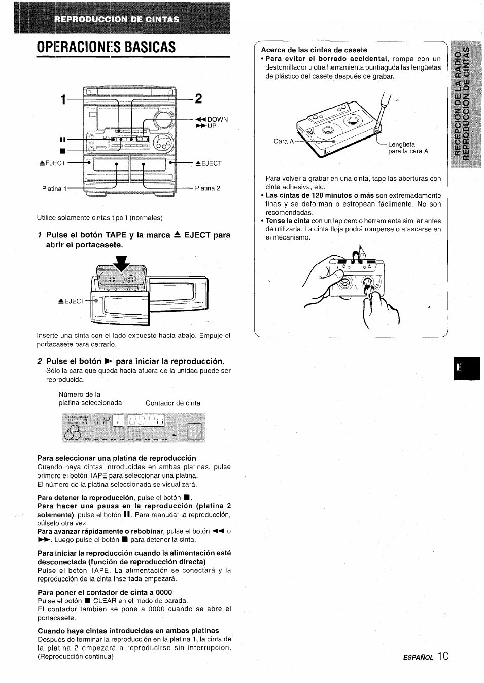 Operaciones basicas, 2 pulse el botón para iniciar la reproducción, Para seleccionar una platina de reproducción | L_______ i | Aiwa CX-NA31 User Manual | Page 35 / 76