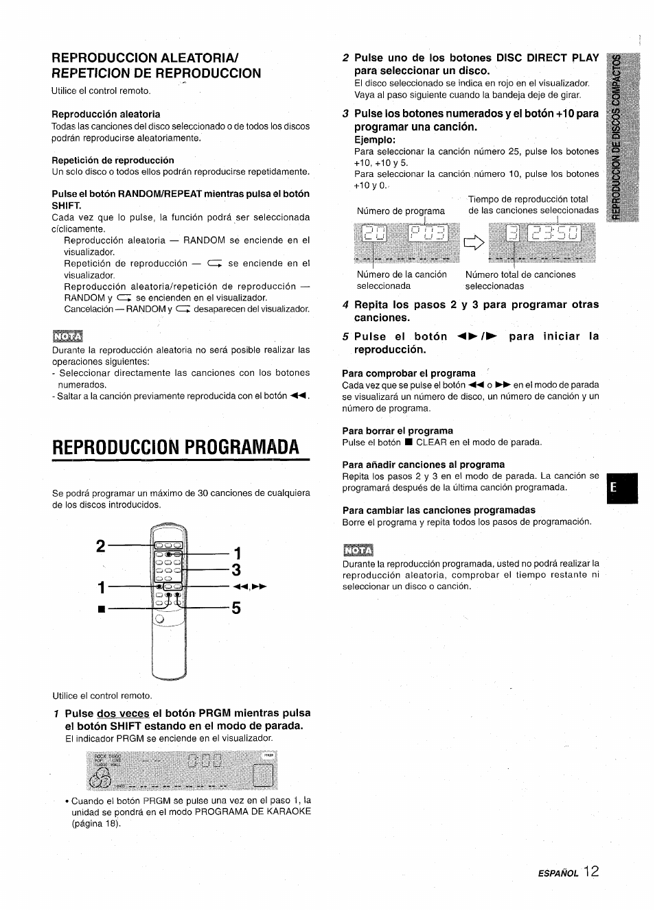 Reproduccion aleatoria/ repeticion de reproduccion, Reproducción aleatoria, Repetición de reproducción | Para comprobar el programa, Reproduccion programada, Para borrar el programa, Para añadir canciones al programa, Para cambiar las canciones programadas, Elqi | Aiwa CX-NA31 User Manual | Page 37 / 76