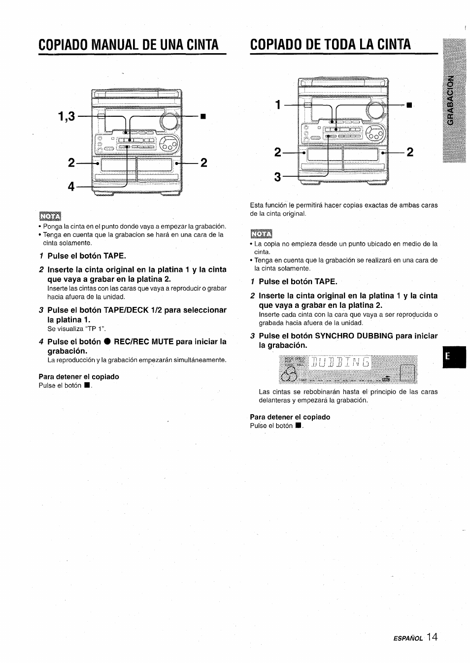Para detener el copiado | Aiwa CX-NA31 User Manual | Page 39 / 76