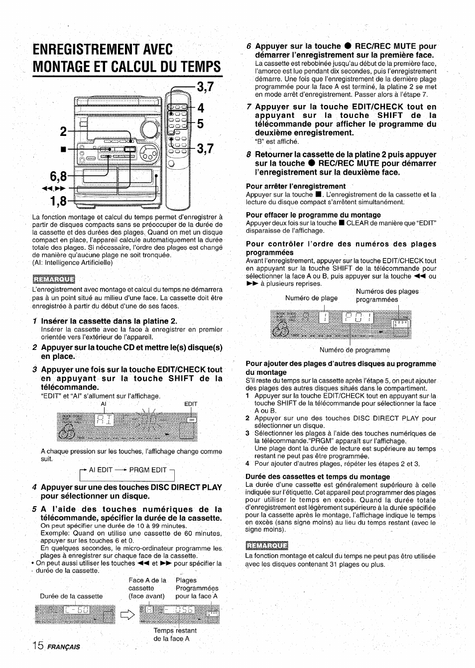 Enregistrement avec montage et calcul du temps, I\ i / , i, I i . . . . . i | Aiwa CX-NA31 User Manual | Page 64 / 76