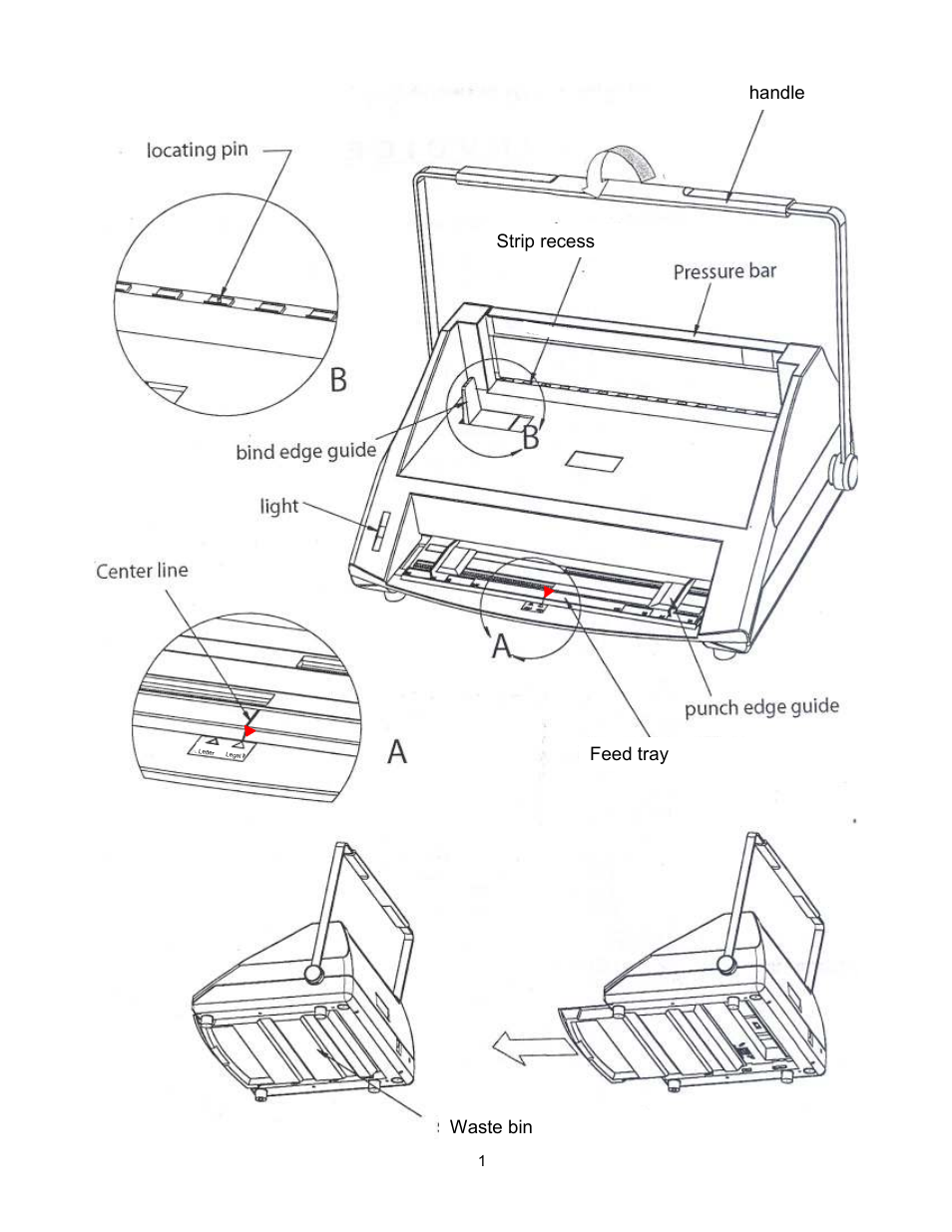 Feed tray waste bin strip recess handle | Tamerica Products V2000-Pro  User Manual | Page 2 / 8