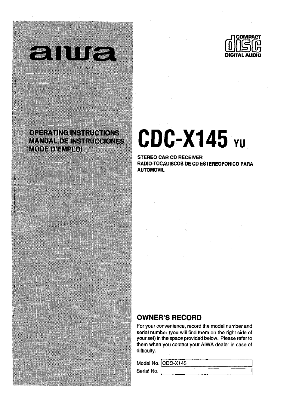Aiwa CDC-X145 User Manual | 16 pages