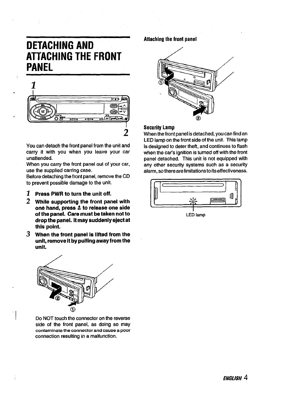 Detaching and attaching the front panel | Aiwa CDC-X145 User Manual | Page 5 / 16