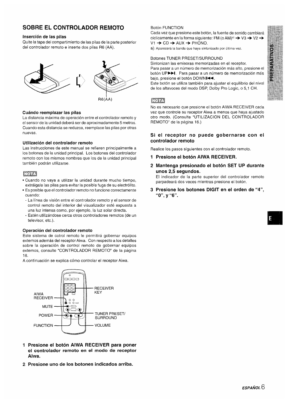 Sobre el controlador remoto, Inserción de las pilas, Cuándo reemplazar las pilas | Utilización del controlador remoto, Operación del controlador remoto | Aiwa AV-D50 User Manual | Page 27 / 68