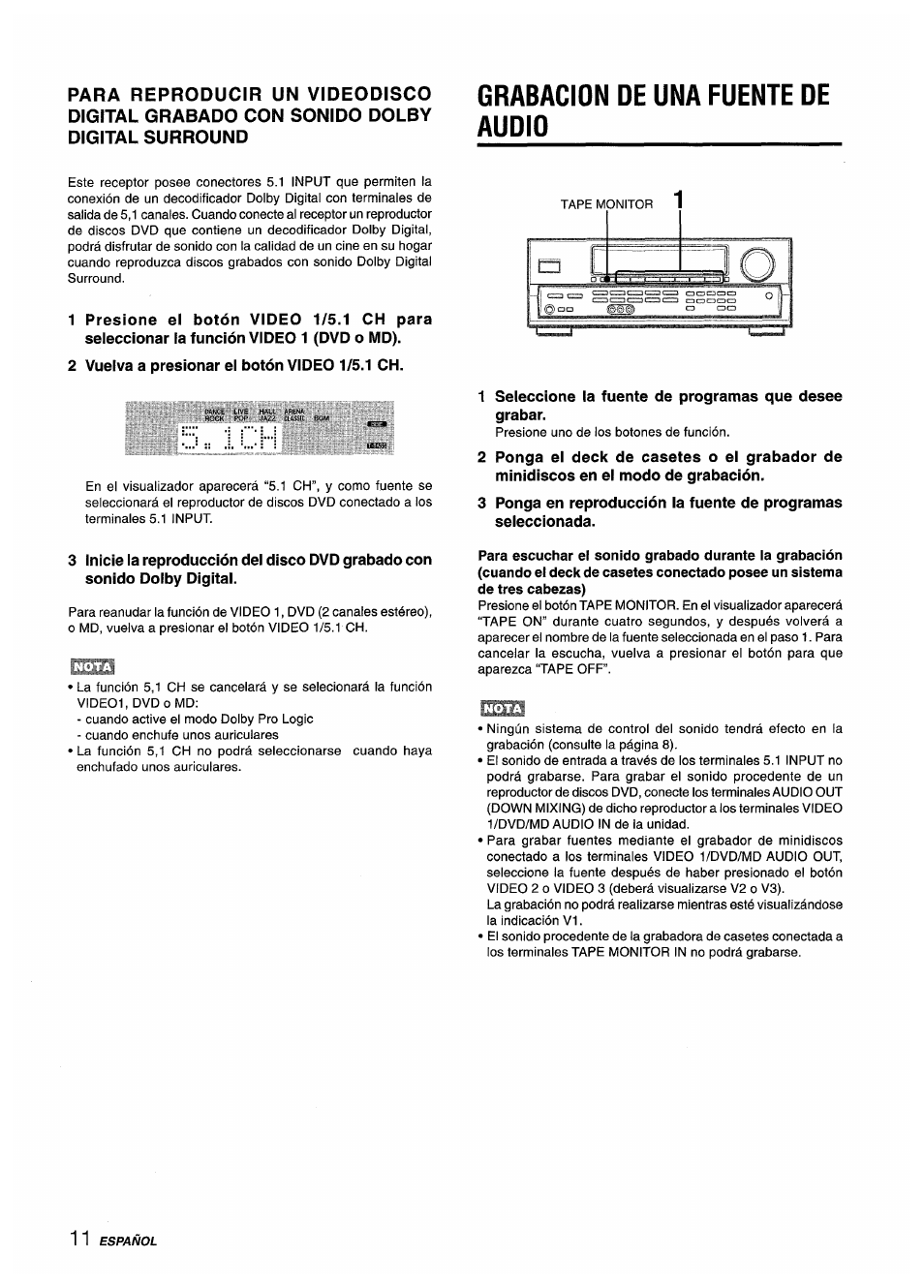 Grabacion de una fuente de audio | Aiwa AV-D50 User Manual | Page 32 / 68
