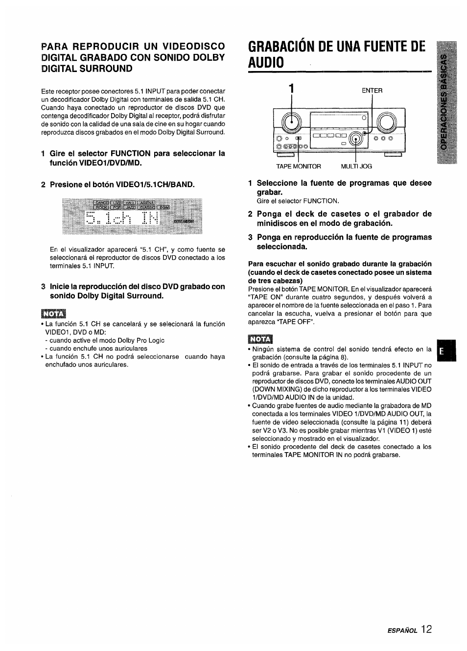 Grabacion de una fuente de audio, Selección de una fuente de audio/vídeo | Aiwa AV-D55 User Manual | Page 33 / 64