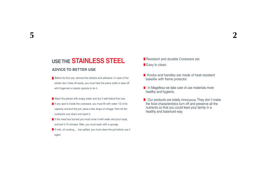 Im_inoxia_usa-03, Stainless steel, Use the | Magefesa INOXIA User Manual | Page 7 / 8