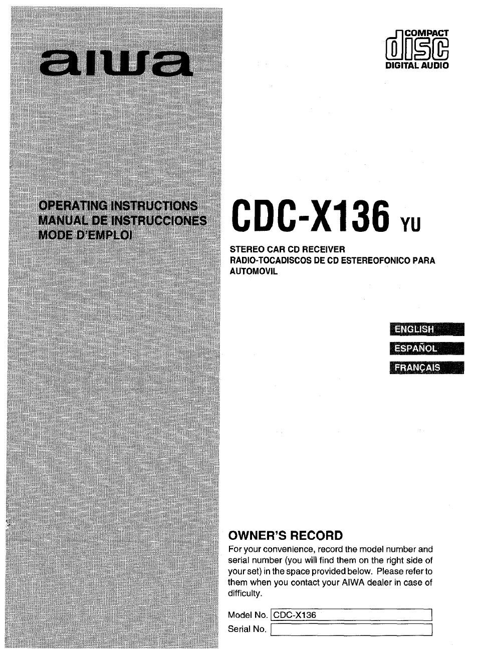 Aiwa CDC-X136 User Manual | 44 pages