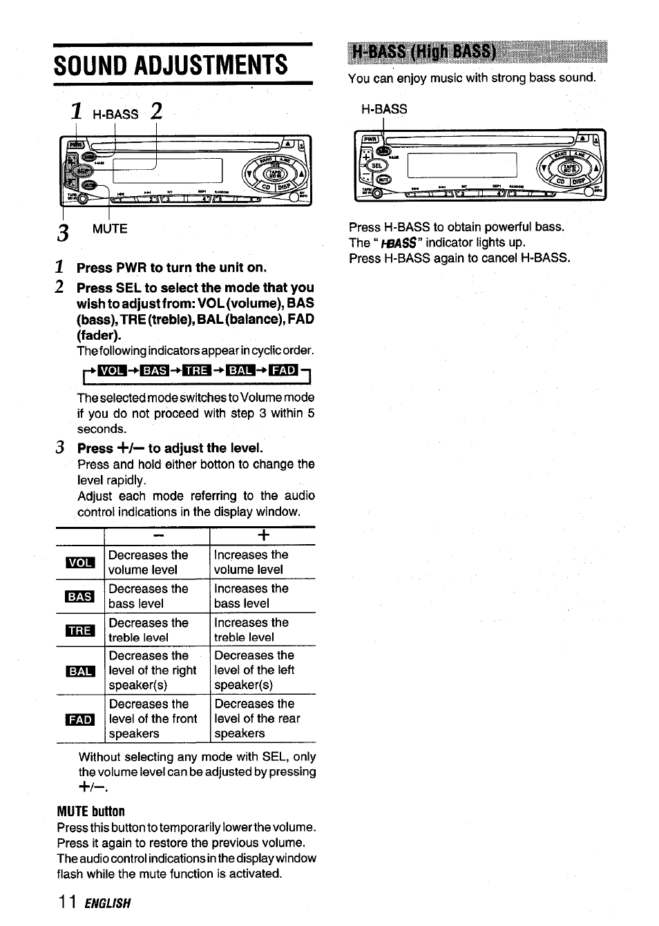 Sound adjustments | Aiwa CDC-X136 User Manual | Page 12 / 44
