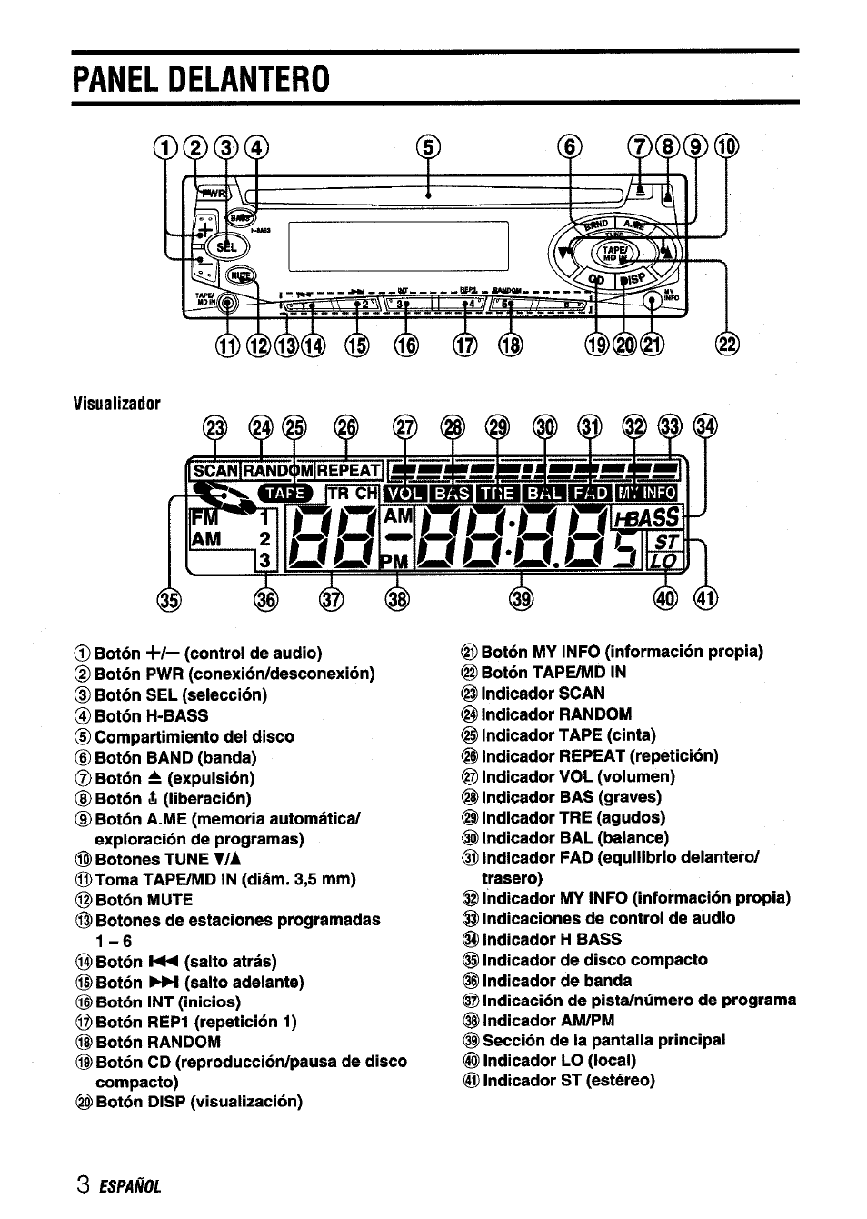 Panel delantero, Üutnuuu üm o, O p~ o o o | 3 español | Aiwa CDC-X136 User Manual | Page 18 / 44