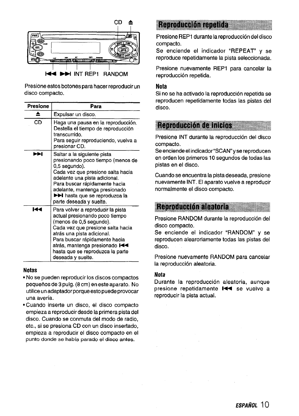 Reproducción repetida, Reproducción de inicios, Reproducción aieatoria | Aiwa CDC-X136 User Manual | Page 25 / 44