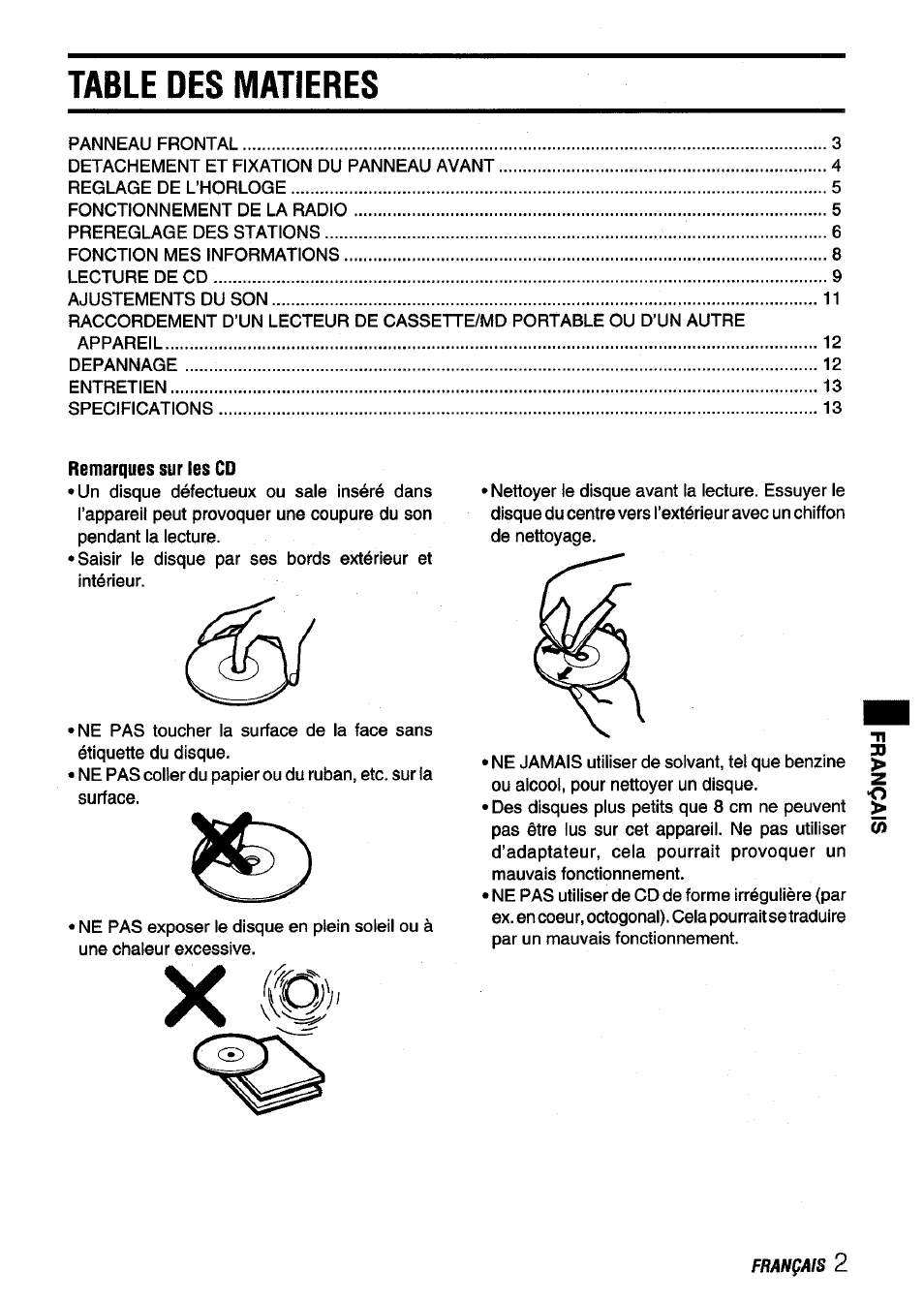 Table des matieres | Aiwa CDC-X136 User Manual | Page 31 / 44