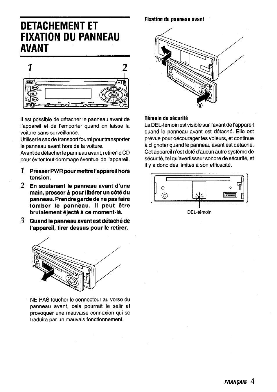 Detachement et fixation du panneau avant | Aiwa CDC-X136 User Manual | Page 33 / 44