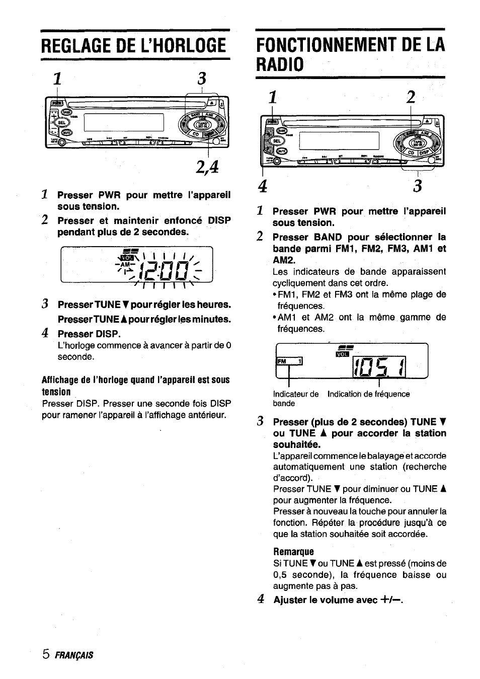 Reglage de l’horloge, Fonctionnement de la radio, Reglage de l’horloge fonctionnement de la radio | Ieüd | Aiwa CDC-X136 User Manual | Page 34 / 44