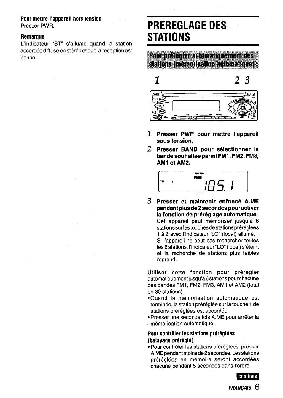 Pour mettre l’appareil hors tension, Prereglage des stations, Presser pwr pour mettre l’appareil sous tension | Aiwa CDC-X136 User Manual | Page 35 / 44