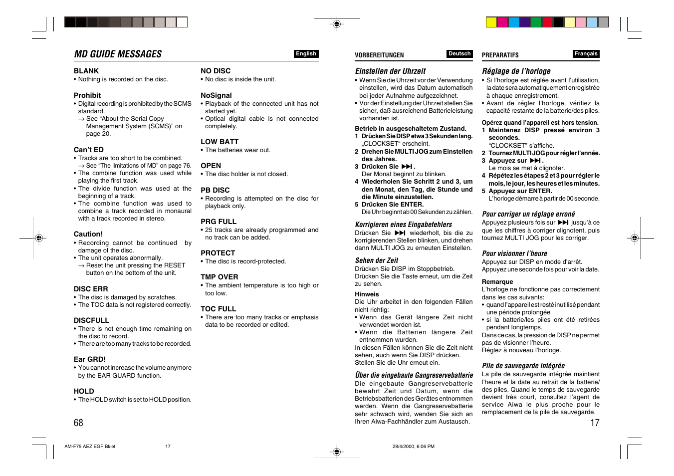 Md guide messages | Aiwa AM-C75 User Manual | Page 17 / 42