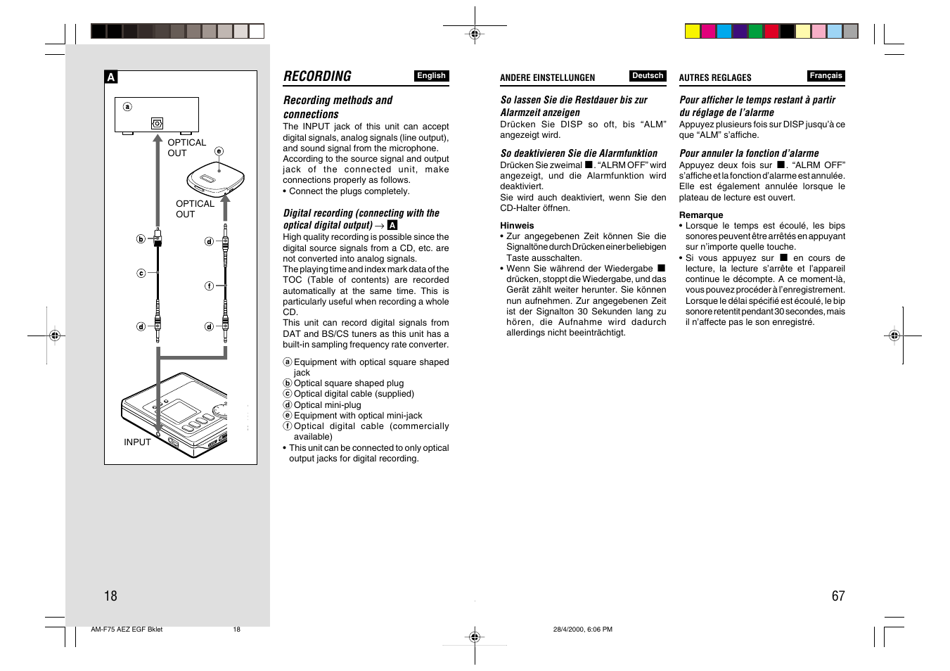 Recording a | Aiwa AM-C75 User Manual | Page 18 / 42