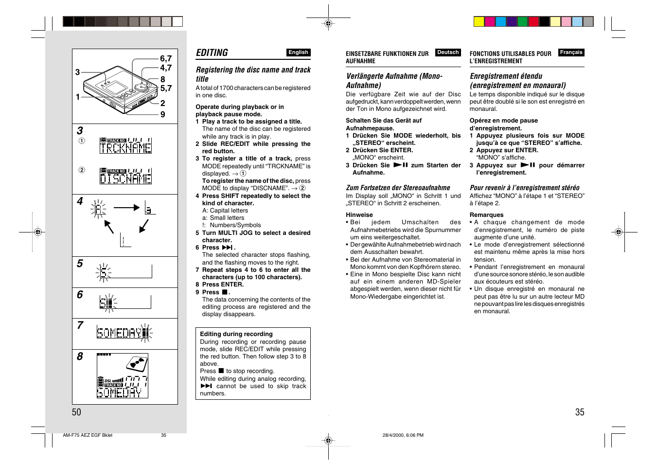 Editing | Aiwa AM-C75 User Manual | Page 35 / 42