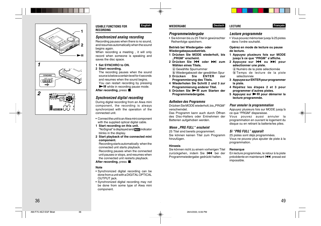 Aiwa AM-C75 User Manual | Page 36 / 42