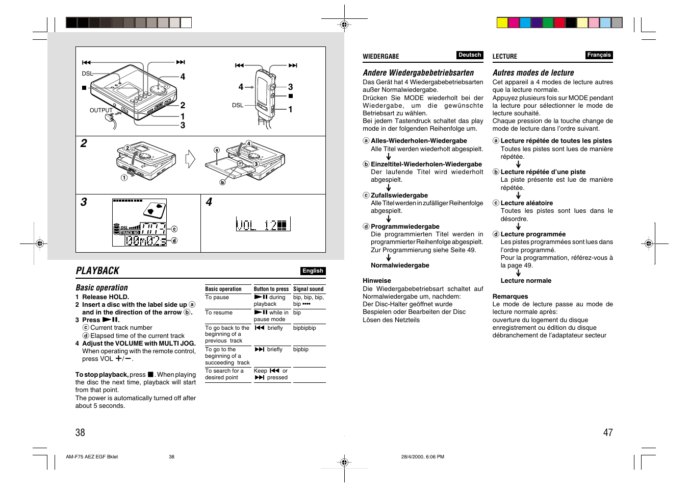 Playback | Aiwa AM-C75 User Manual | Page 38 / 42