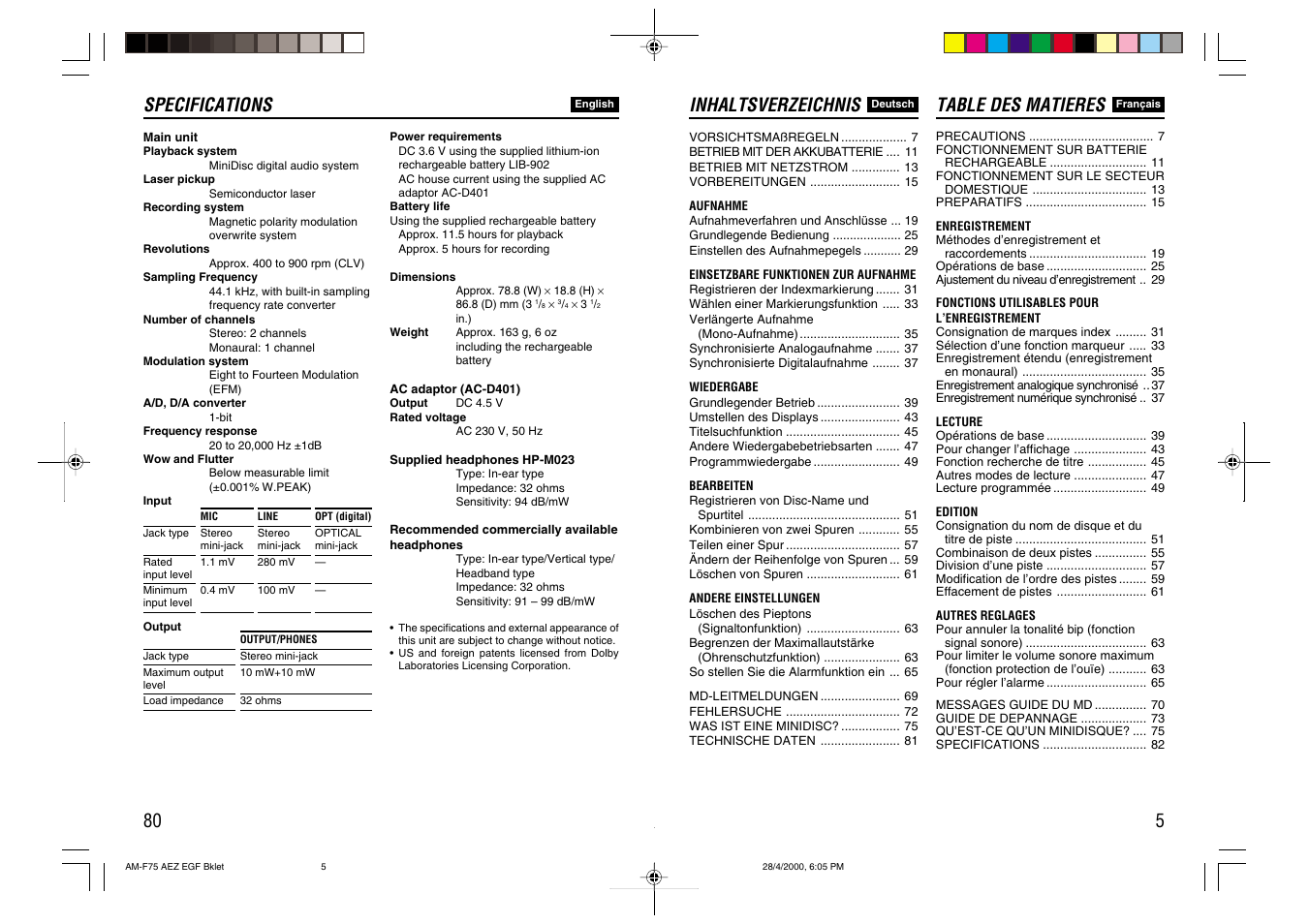 Aiwa AM-C75 User Manual | Page 5 / 42