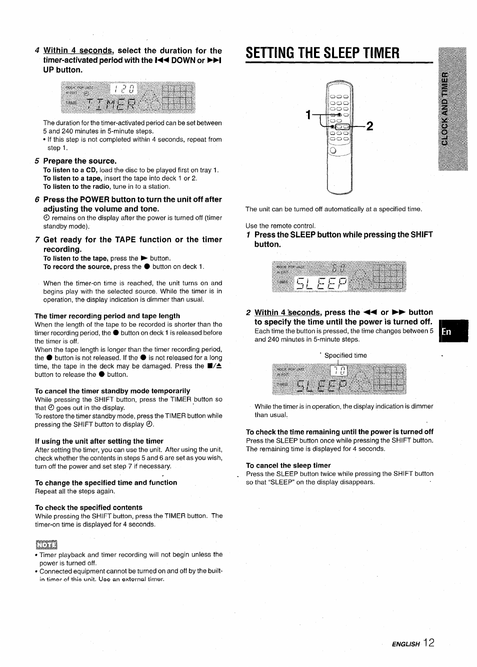 Setting the sleep timer, Sf= q | Aiwa NSX-A10 User Manual | Page 13 / 44