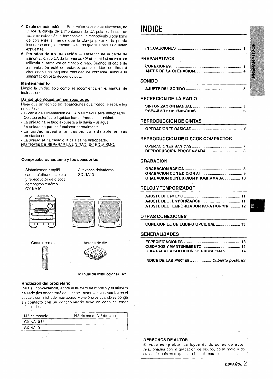 Indice | Aiwa NSX-A10 User Manual | Page 17 / 44