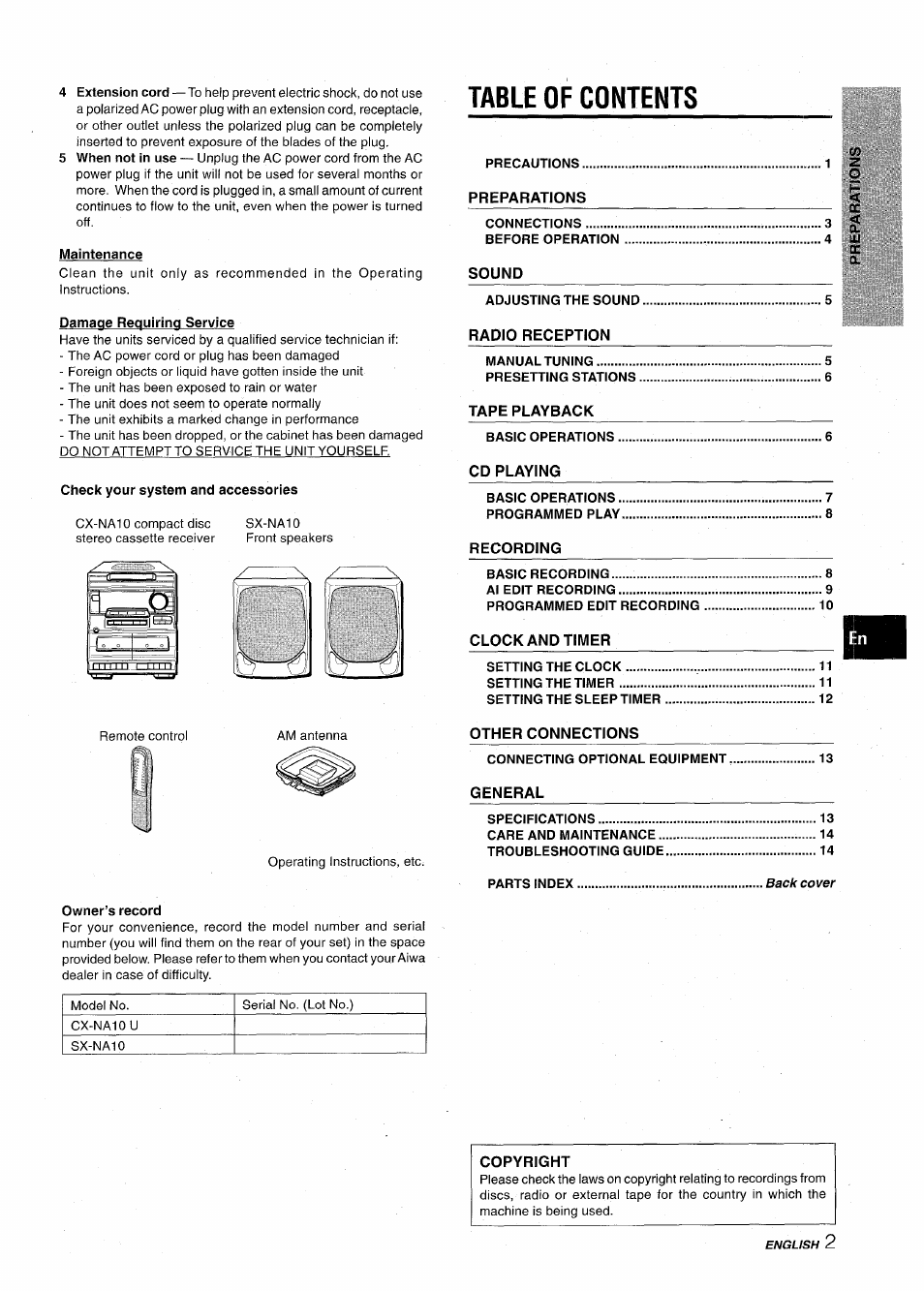 Aiwa NSX-A10 User Manual | Page 3 / 44