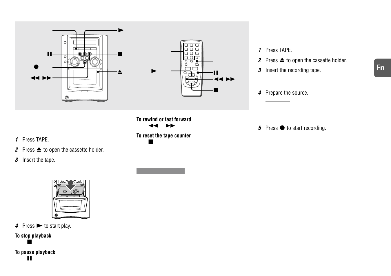 Tape operations, Playback, Basic recording | 11 en | Aiwa XR-M131 User Manual | Page 11 / 18