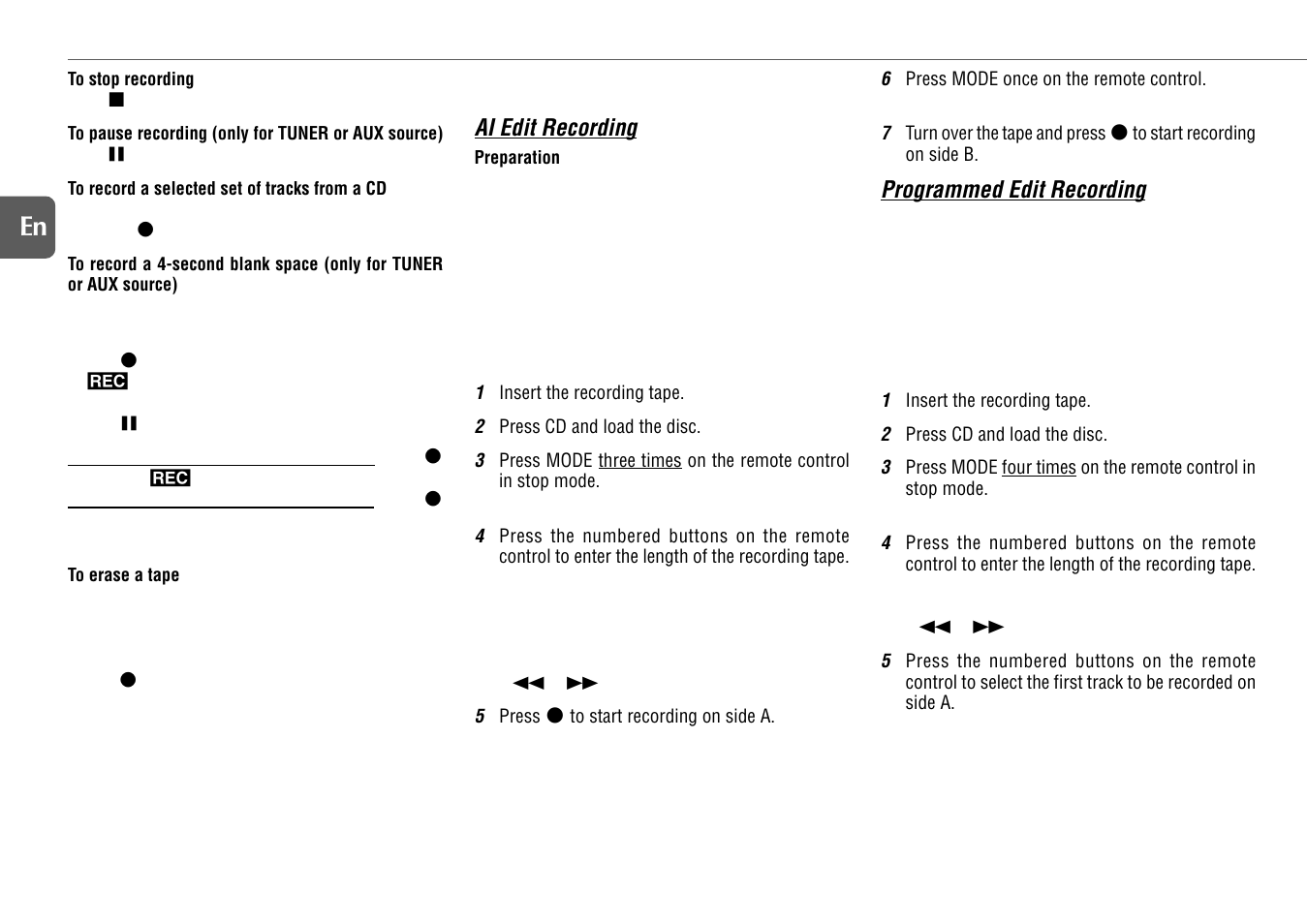 Edited cd recording, 12 en | Aiwa XR-M131 User Manual | Page 12 / 18