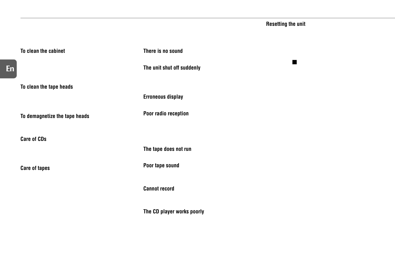 Reference, Care and maintenance, Troubleshooting | 16 en | Aiwa XR-M131 User Manual | Page 16 / 18