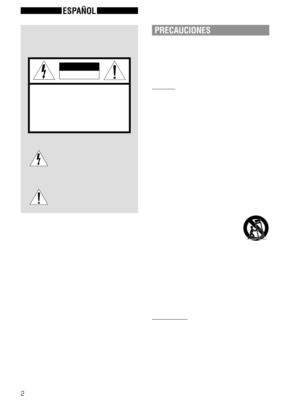 Precauciones, Español, Advertencia | Aiwa NSX-AJ14 User Manual | Page 21 / 56