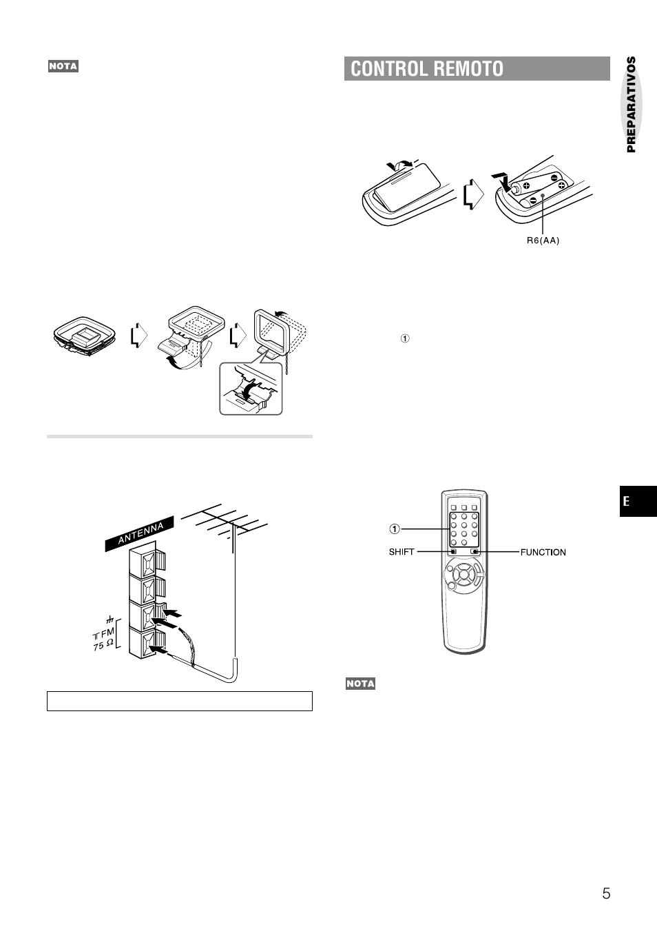 Control remoto, Conexion de una antena exterior | Aiwa NSX-AJ14 User Manual | Page 24 / 56