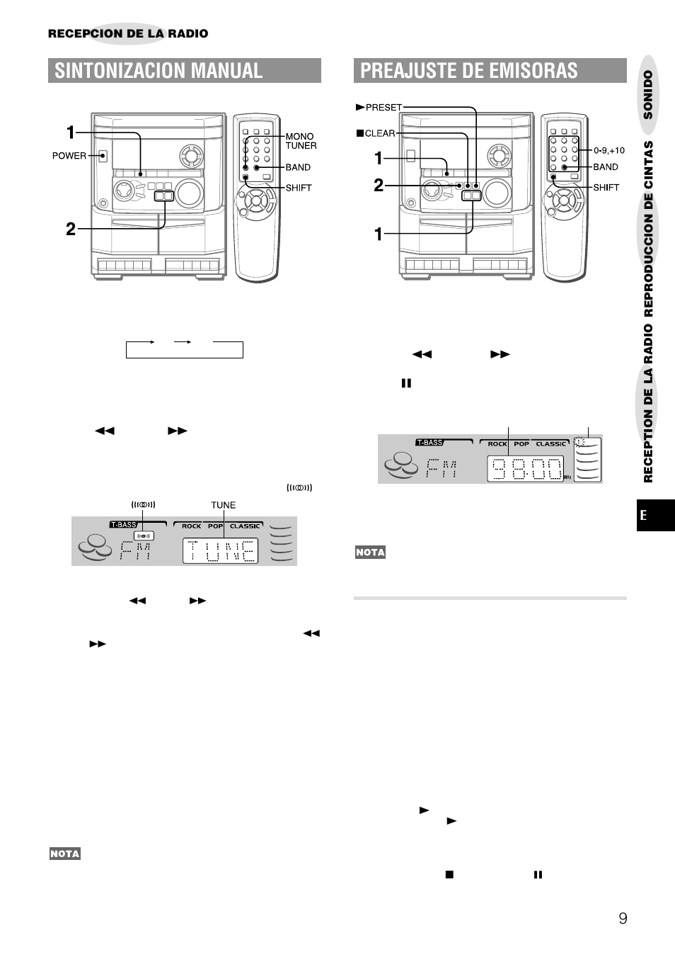 Preajuste de emisoras, Sintonizacion manual, Sintonizacion mediante numero de preajuste | Aiwa NSX-AJ14 User Manual | Page 28 / 56