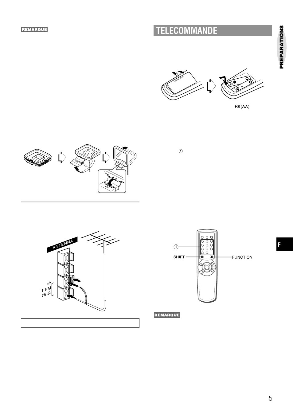 Telecommande, Connexion d’une antenne exterieure | Aiwa NSX-AJ14 User Manual | Page 42 / 56