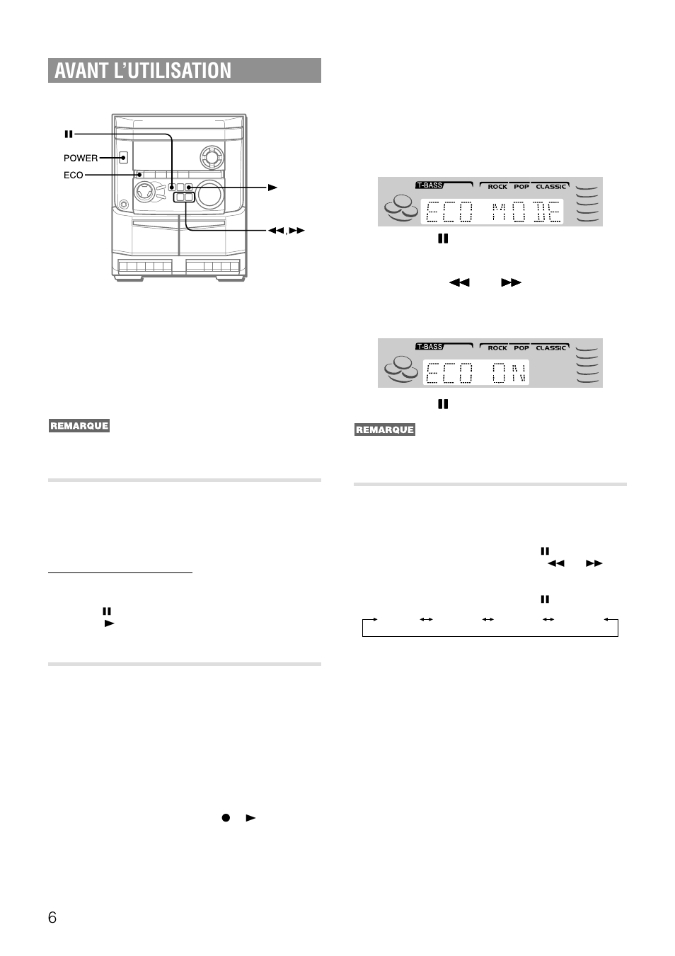 Avant l’utilisation, Demo (démonstration), Mise en service du mode economie d’energie | Dimmer mode | Aiwa NSX-AJ14 User Manual | Page 43 / 56