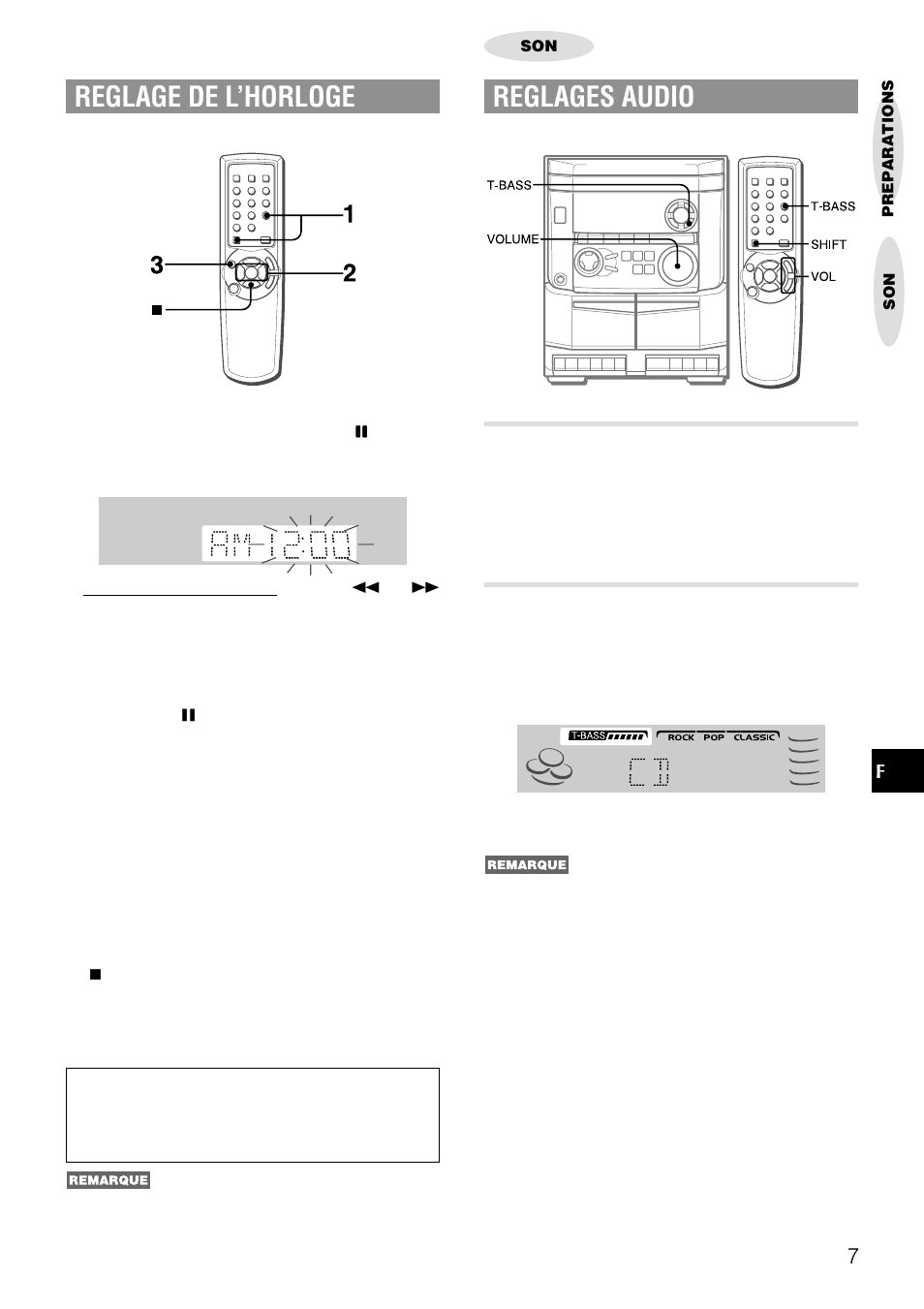 Reglages audio, Reglage de l’horloge, Volume | Systeme super t-bass | Aiwa NSX-AJ14 User Manual | Page 44 / 56