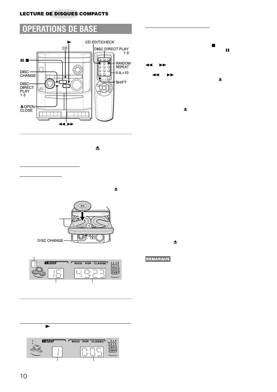 Operations de base, Mise en place de disques, Lecture de disques | Aiwa NSX-AJ14 User Manual | Page 47 / 56