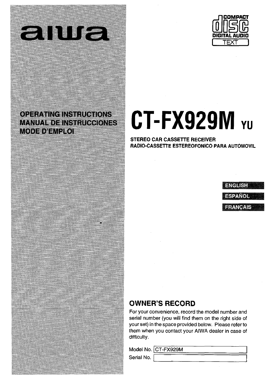 Aiwa CT-FX929M m User Manual | 56 pages