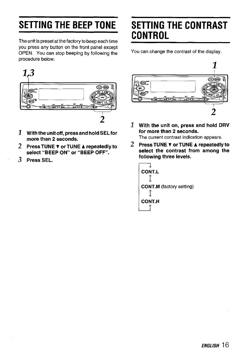 Setting the contrast control, Setting the beep tone | Aiwa CT-FX929M m User Manual | Page 17 / 56