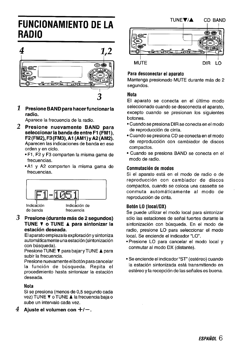 Funcionamiento de la radio | Aiwa CT-FX929M m User Manual | Page 25 / 56
