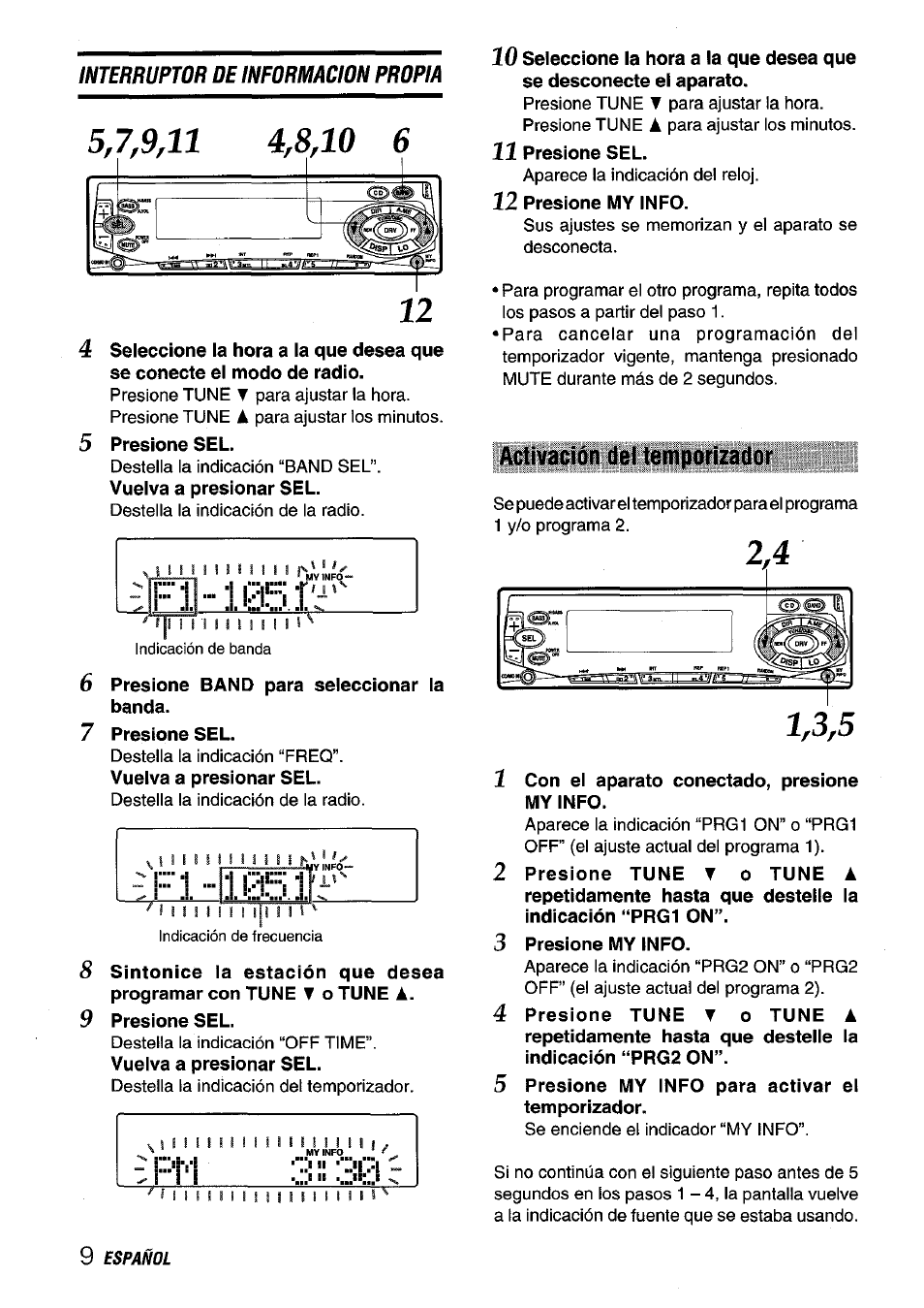 Activación dei temporizador, Pm 3:30, Interruptor de informacion propia | Aiwa CT-FX929M m User Manual | Page 28 / 56