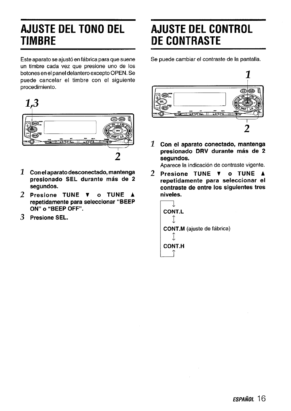 Ajuste del tono del timbre, Ajuste del control de contraste | Aiwa CT-FX929M m User Manual | Page 35 / 56