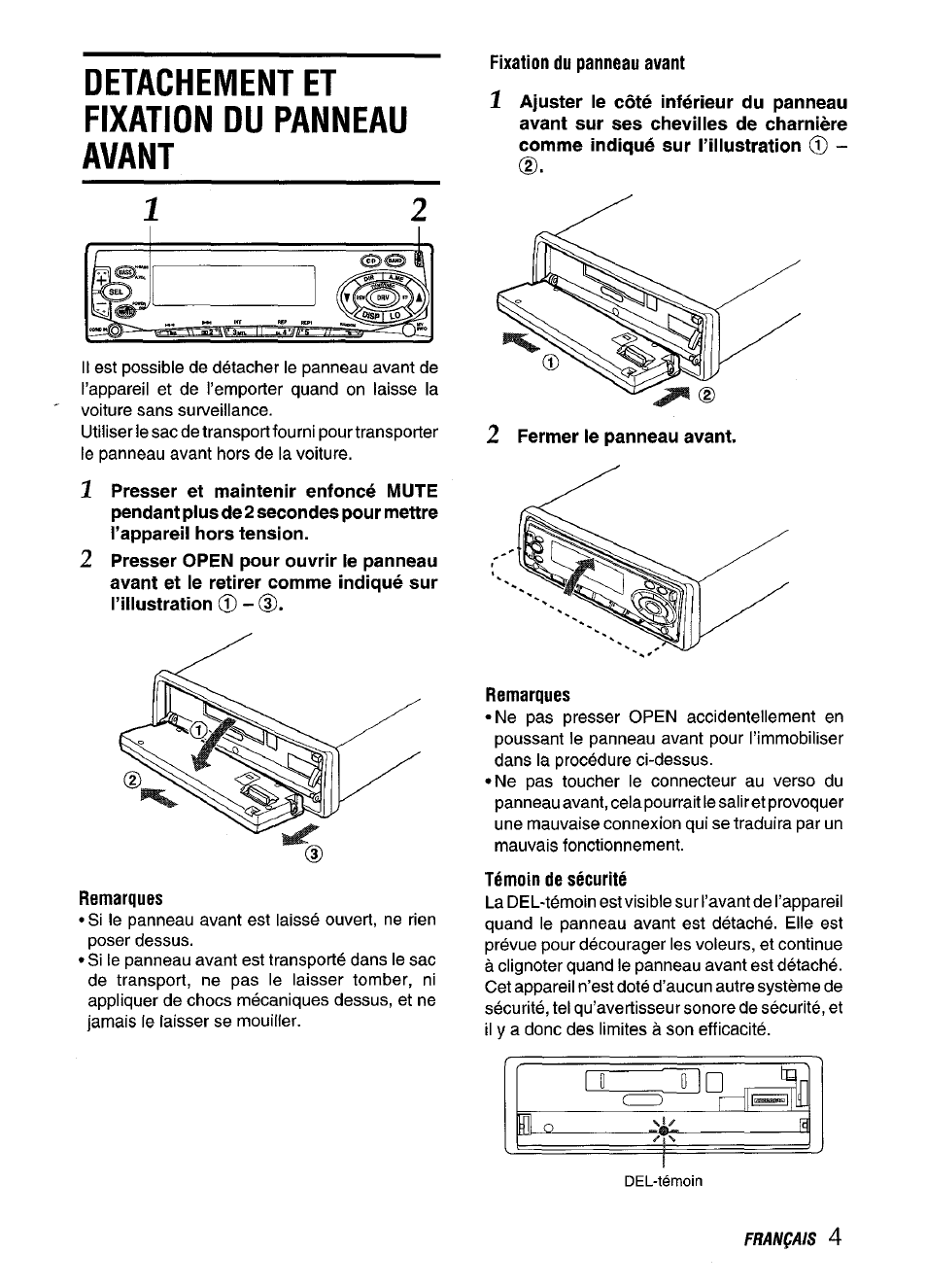 Detachement et fixation du panneau avant | Aiwa CT-FX929M m User Manual | Page 41 / 56