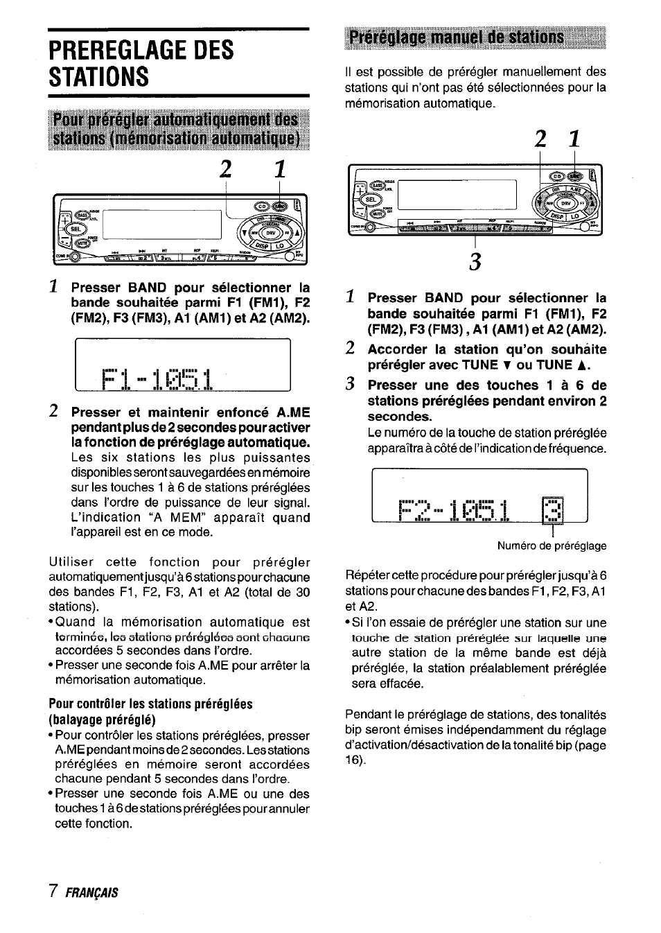 Prereglage des stations, Préréglage manuel de stations, Numéro de préréglage | Aiwa CT-FX929M m User Manual | Page 44 / 56