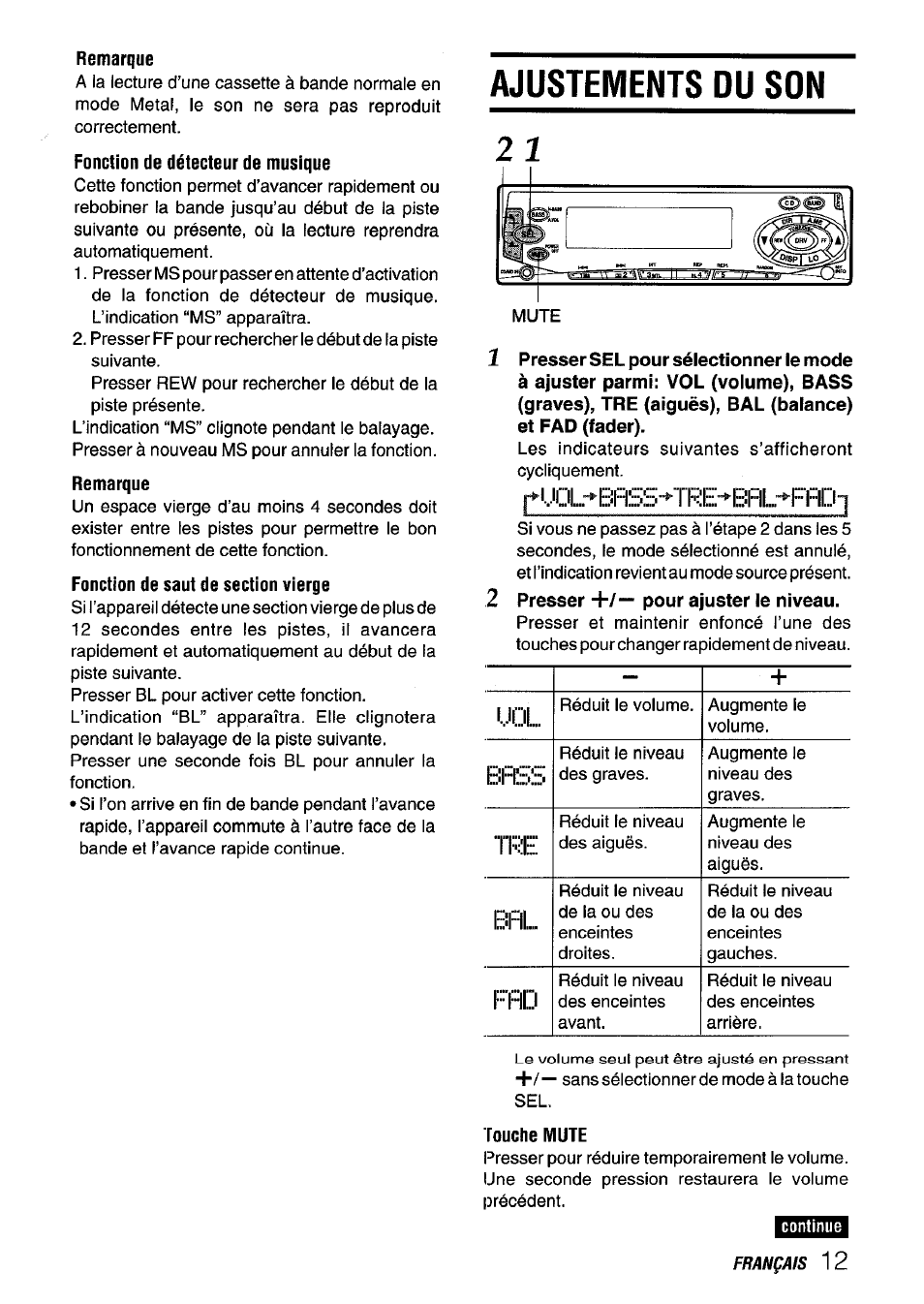 Ajustements du son, I...i|j|_”*'e, I hü | Brss, Bfil | Aiwa CT-FX929M m User Manual | Page 49 / 56