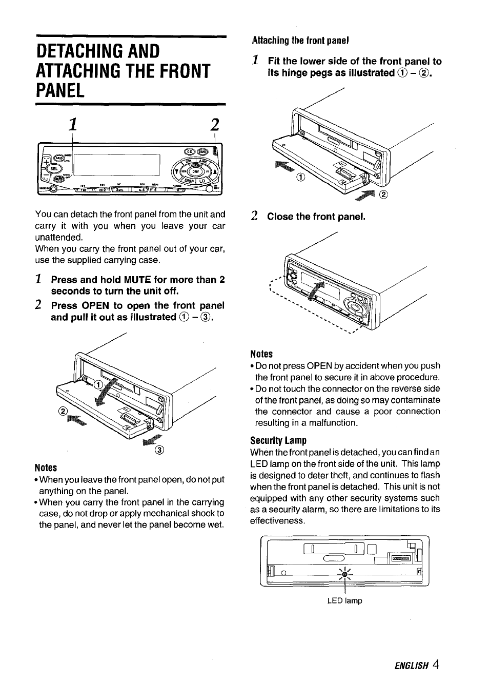 Detaching and attaching the frdnt panel, Detaching and attaching the front panel | Aiwa CT-FX929M m User Manual | Page 5 / 56