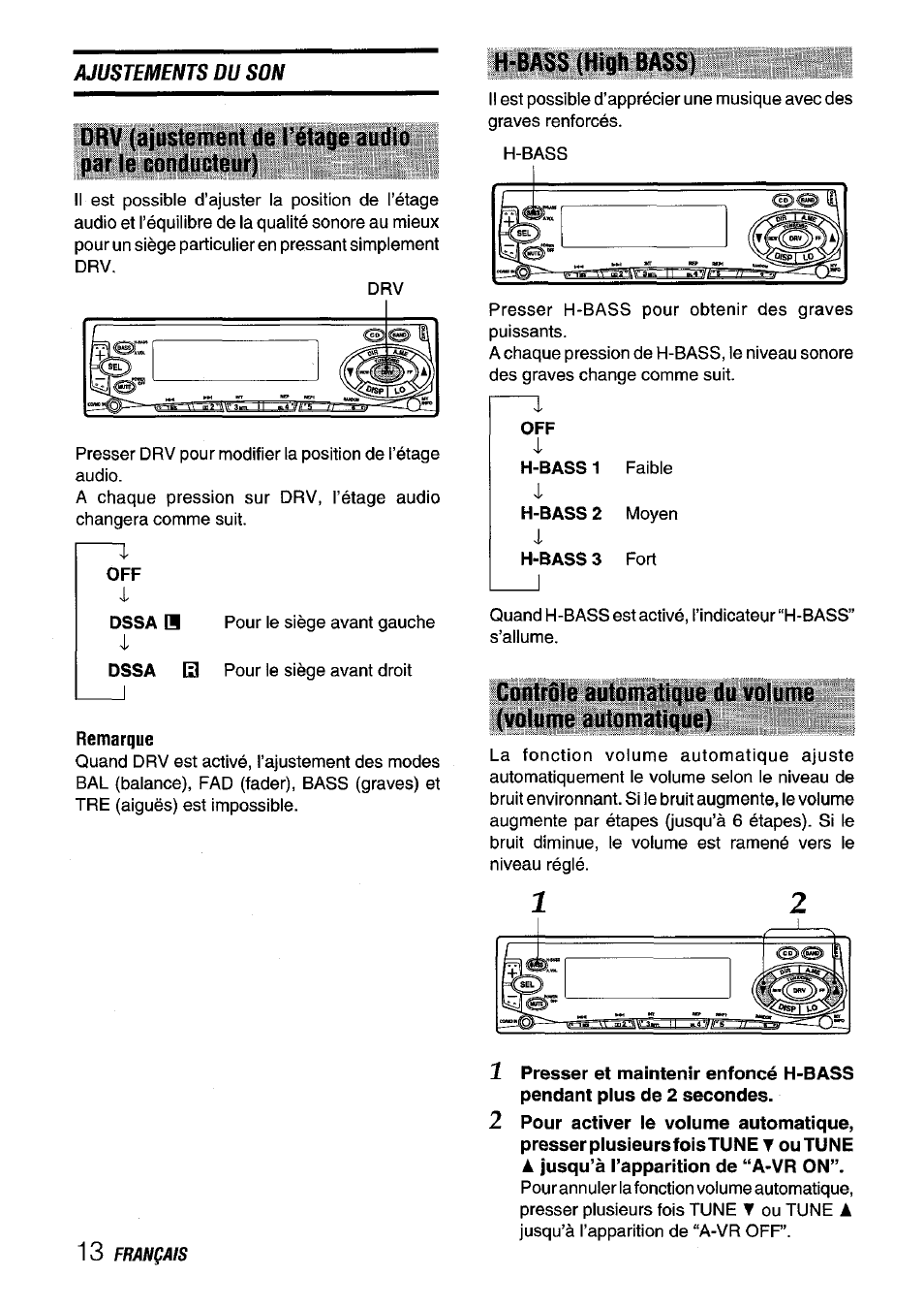 Dssa b, Remarque, H-bass (high bass) | Ajustements du son | Aiwa CT-FX929M m User Manual | Page 50 / 56
